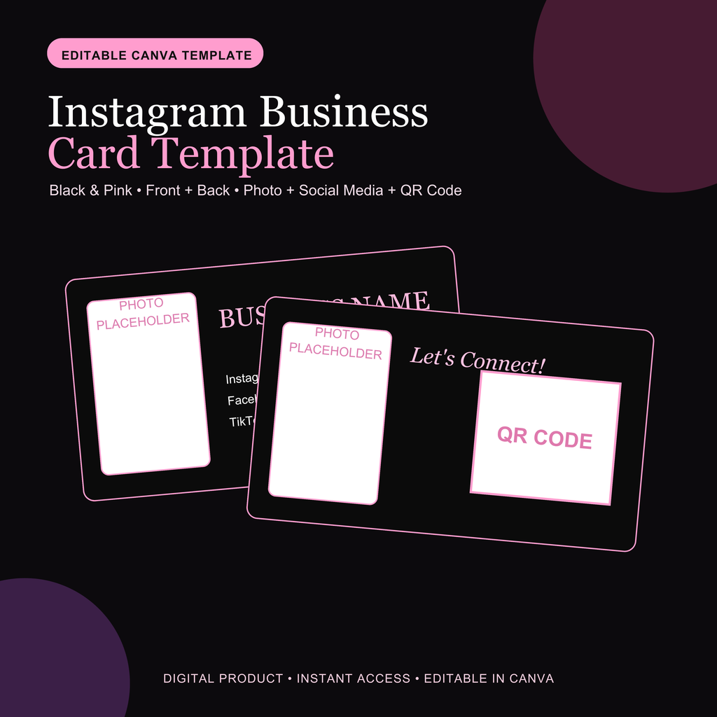 Editable Instagram Business Card Template | Black & Pink Canva Template