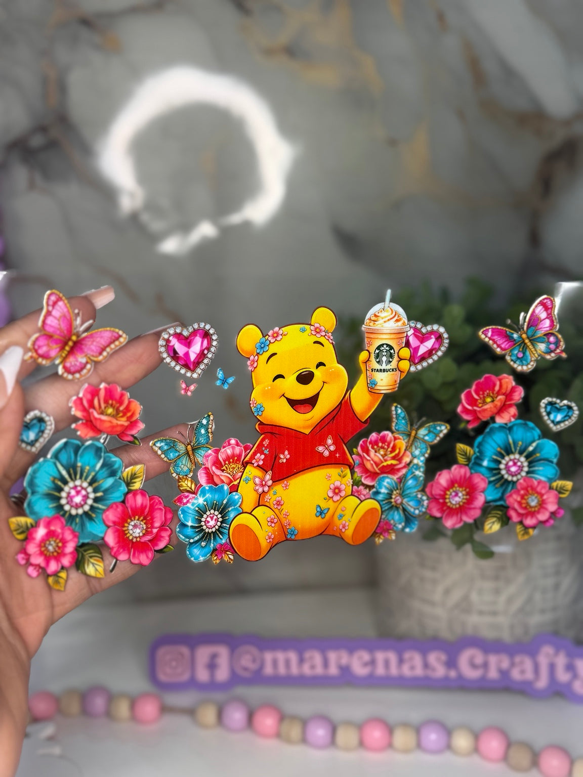 Floral Bear Coffee UV DTF Sticker - Marenas Crafty