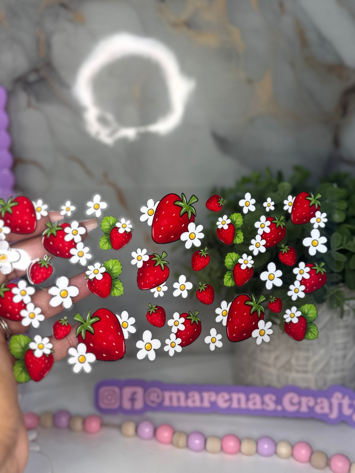 Strawberry Daisy UV DTF Sticker - Marenas Crafty
